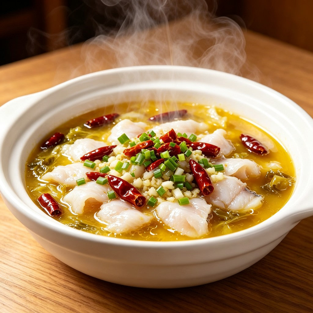 Poached basa in broth