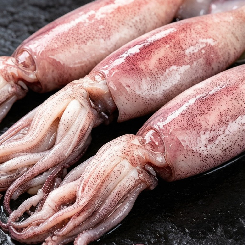 Fresh squid on crushed ice